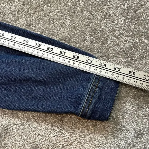 Rue 21 Jean Jacket Womens Small Blue Denim Distressed Dark Wash Black Hooded - Picture 11 of 11